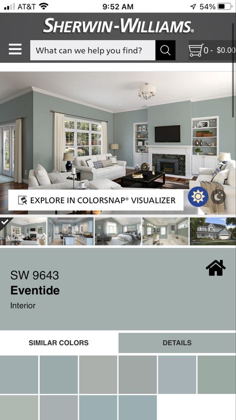 Sherwin Williams Eventide, Basement Painting, Green Interiors, Bathroom Colors, Coordinating Colors, White Interior, Sherwin Williams, Interior And Exterior, Paint Colors