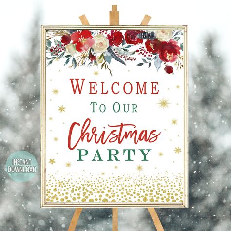 Christmas Party Sign, Welcome Sign Christmas, Merry Christmas Printable, Welcome Sign Printable, Dinosaur Invitations, Christmas Download, Dinosaur Birthday Invitations, Party Welcome Sign, Merry Christmas Sign