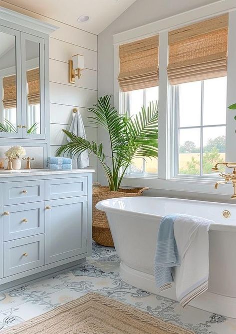 Bathroom Ideas Hamptons Coastal Style, Nautical Bathroom Decor Ideas, Beachy Bathroom Ideas, Beachy Bathroom Decor, Coastal Bathroom Tile, Coastal Cottage Bathroom, Small Coastal Bathroom, Calming Bathroom, Coastal Farmhouse Bathroom