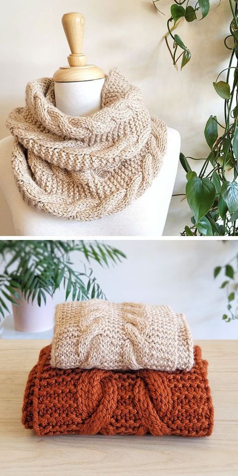 This chunky cable knit scarf is extremely cozy to wrap up in. It's a versatile handmade accessory with a classic look that will work with all your fall outfits. Plus, the pattern is available for two versions of the scarf: the chunky one and the super bulky one. See the free knitting pattern and get cozy! #freeknittingpattern #knittedcowl #knitforwomen #knittedfashion Easy Scarf Knitting Patterns, Scarf Ideas, Leaf Scarf, Knitting Patterns Free Scarf, Knit Scarves, Cable Knit Scarf, Scarf Knitting, Chunky Cable Knit, Hand Knit Scarf