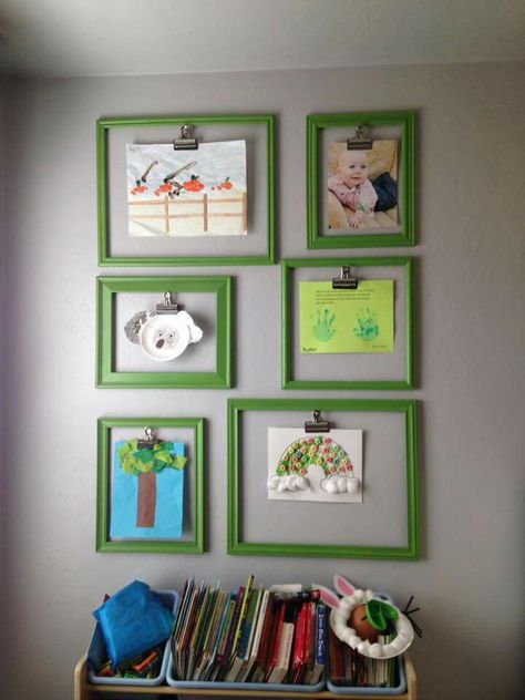 Nursery Art Corner, Kid Art Wall Display, Student Art Display Ideas, Wall Display For Art, Kids Room Artwork Display, Classroom Artwork Display, Display Kids Artwork At Home, Kid Art Work Display, Kid Art Wall