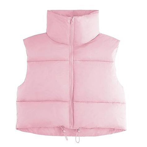 Century Star Cropped Puffer Vest Women Fashion High Neck Zipper Jacket Coat Sleeveless Winter Warm Lightweight Cropped Puffer Vest, Vest Style Women, Sleeveless Vest Jacket, Sleeveless Puffer, Cropped Puffer Jacket, Womens Puffer Vest, Pink Vest, Winter Outwear, Outwear Coat