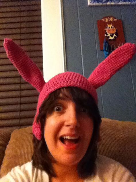 Louise's Hat (Bob's Burger) Louise Bunny Ears, Bunny Hat Crochet, Bobs Burgers Louise, Crochet Bob, Half Double Crochet Decrease, Double Crochet Decrease, Front Post Double Crochet, Burger Restaurant, Crochet Decrease