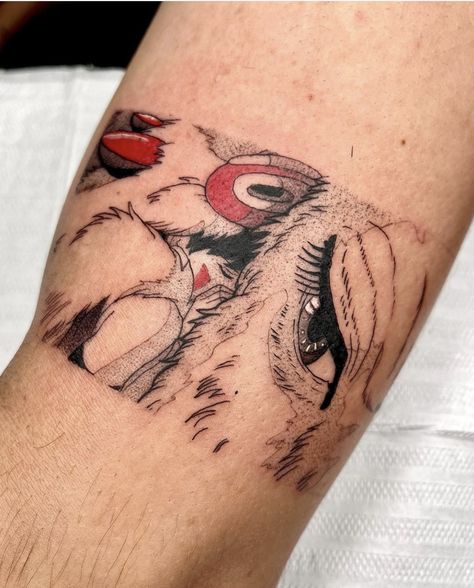 por @keni.tattoo - geek - anime - frames - tatuagem - otaku - princesa mononoke - ghibli Anime Frame Tattoo, Framed Tattoo, Tatting, Pins, Geek Stuff, Tattoos, Anime