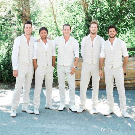 Vest Groomsmen, Beach Wedding Groom Attire, Beach Wedding Men, Beach Wedding Groom, White Attire, Wedding Vest, Mens Wear Wedding, Beach Wedding Attire, Buckle Pants