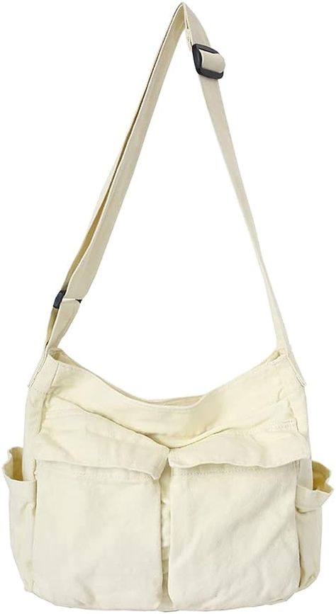 JQWSVE Canvas Messenger Bag Large Hobo Crossbody Bag with Multiple Pockets Canvas Shoulder Tote Bag for Women and Men Sling Bag Aesthetic, Teen Handbags, Cute Messenger Bags, Canvas Sling Bag, Large Hobo Bag, Hobo Tote Bag, Laptop Shoulder Bag, Large Crossbody Bags, Hobo Crossbody Bag