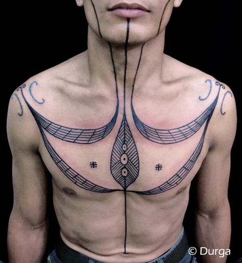 Neo-Mentawai bodywork Indonesian Tattoo, Balinese Mask, Mask Tattoos, Dutch Tattoo, Wave Tattoos, Mask Tattoo, Waves Tattoo, Island Paradise, Shadow Play