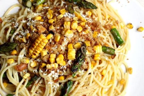 Corn Asparagus, Veggie Entrees, Carrot Pasta, Vegetable Spaghetti, Charred Corn, Resep Pasta, Kitchen Notes, Butter Pasta, Asparagus Pasta