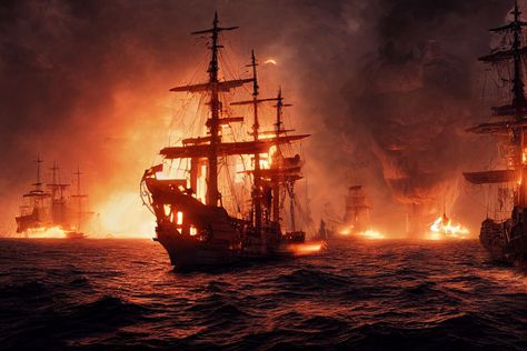 Burning Ship Aesthetic, Pirate Ship On Fire, Pirate Romance Aesthetic, Shipwreck Aesthetic, Burning Ship, Burn The Ships, Burning City, Pirate Movies, Pirate Boats