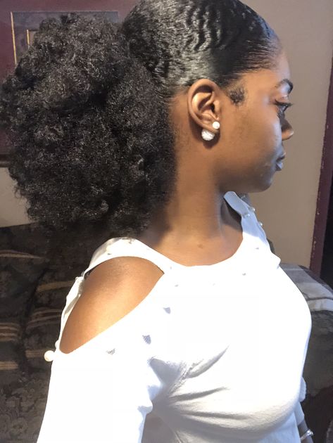 Middle Part Low Ponytail Black Women Natural, Low Afro Puff Ponytail, Sleek Puff Natural Hair, Fake Puff Hairstyles, 4c Slick Back Puff, Puff Ball Hairstyle, Puff Balls Hairstyle Natural Hair, Puff Ball Hairstyle Natural Hair, Low Puff Natural Hair