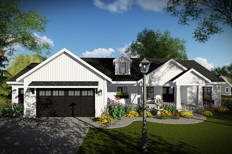 Modern Farmhouse Plan Front of Home - Dorothy Park Modern Farmhouse 051D-0979 - Search House Plans and More Craftsman Ranch, Craftsman Style Homes, Craftsman Style House Plans, Craftsman House Plan, Farmhouse Plan, Ranch House Plans, House With Porch, Ranch Style Home, Modern Farmhouse Plans