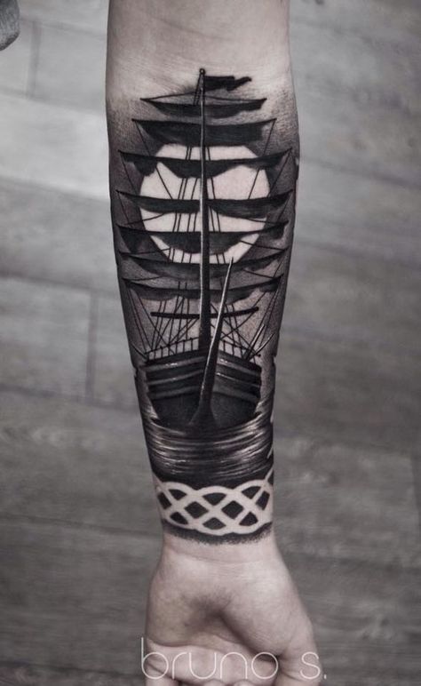 This is fabulous!!!!! :) Are u gonna get this done??? You should!!!!! :) x Celtic Tattoos for Men - Ideas and Inspiration for Guys Tattoo Design Black And Grey, Celtic Tattoos For Men, Celtic Tattoo Designs, Boat Tattoo, Celtic Tattoo, Nautical Tattoo, Ship Tattoo, Celtic Tattoos, Best Sleeve Tattoos