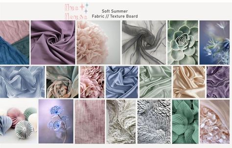 Color Analysis Summer, Summer Skin Tone, Summer Mood Board, Soft Autumn Palette, Soft Summer Palette, Soft Summer Color Palette, Texture Board, Soft Summer Colors, Summer Palette