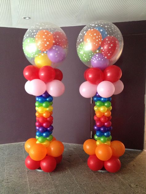 Rainbow Balloon Columns | THAT Balloons Ballon Ideas, Ballon Column, Balloon Pillars, Balloons Galore, Balloon Tower, Deco Ballon, Graduation 2024, Balloon Crafts, Balloon Display