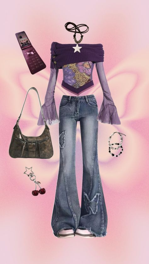 #y2k #y2kaesthetic #flaredjeans #bohemian #hippievibes Hippie Vibes, Y2k Aesthetic, Flare Jeans, Outfit Inspo