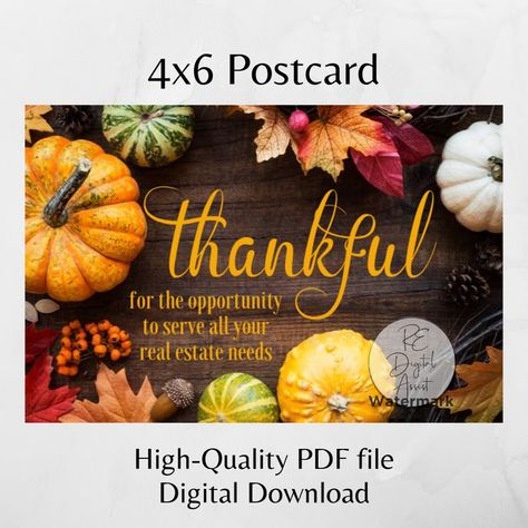 Thanksgiving Real Estate, Thankful November, Realtor Postcards, Thankful Thanksgiving, Real Estate Postcards, Real Estate Gifts, Promotional Giveaways, Client Appreciation, Happy Thanksgiving Quotes