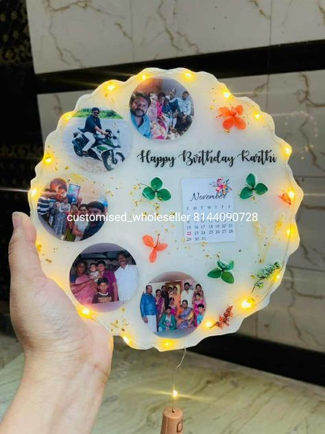 Resin Photo Frame Ideas With Lights, Happy Birthday Resin Art, Resin Art Photo Frame With Light, Happy Birthday Resin Frame, Handmade Rakhi Designs, Rakhi Design, Handmade Rakhi, Resin Work, Birthday Plate