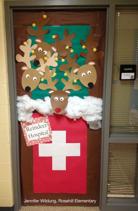 Hospital Xmas Decorations, Reindeer Hospital Door Decoration, Nurse Door Decorations For Christmas, Christmas Door Decorating Contest Hospital, School Nurse Door Decoration Christmas, School Nurse Christmas Door, Christmas Hospital Decorations, Nurse Christmas Door, Christmas Door Decorating Contest Office Medical