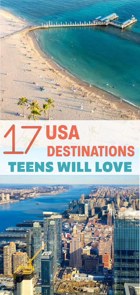 We know it can be hard to find a vacation destination in the U.S. that has something to offer teenagers. It’s easy to find activities and attractions that cater to kids and adults, but what about those adolescents who are looking for mature things to do and take part in age-appropriate cultural experiences?  Over the last few years, we’ve been traveling all over the USA to find destinations that our two teen daughters love – and there have been many places that they adored! Teen Vacation Ideas, Us Family Vacations, Teen Vacation, Daughters Love, Best Summer Vacations, Usa Destinations, Best Vacation Destinations, Usa Cities, Best Family Vacations