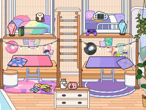 Triplet Room Ideas, Pink And Purple Room, Toca Life World Aesthetic Pfp, Bad Room Ideas, Sibling Room, Toka Boka, Happy Jar, Bloxburg Decals Codes Wallpaper, Free House Design