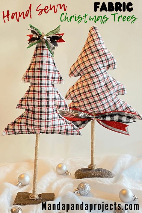 Turn your favorite Holiday Pattern into an adorable Fabric Stuffed Christmas Tree decoration. These Hand Sewn Trees are the perfect addition to your Farmhouse decor this Holiday Season, and the best part is they only cost a few dollars to make. Fa la la la la! Twine Christmas Trees, Mini Diy Crafts, Easter Tree Diy, Diy Tree Decor, Christmas Tree Template, Fabric Tree, Mini Diy, Fabric Christmas Trees, Folded Fabric Ornaments