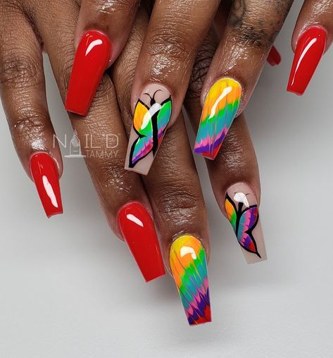 Multicolor Nail Art Designs, Sandy Nails, Nail Art Designs For Summer, Nails Art Tutorial, Island Nails, Acrylic Nail Designs Coffin, Tie Dye Nails, Easy Nails, Rainbow Tie Dye