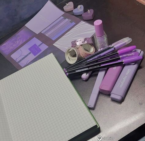 Purple Planner Aesthetic, Aesthetic Purple Stationery, Purple Self Care Aesthetic, Purple Words Aesthetic, School Aesthetic Purple, Purple School Aesthetic, Purple Study Aesthetic, Purple Aesthetic Lilac, Room Aesthetic Purple