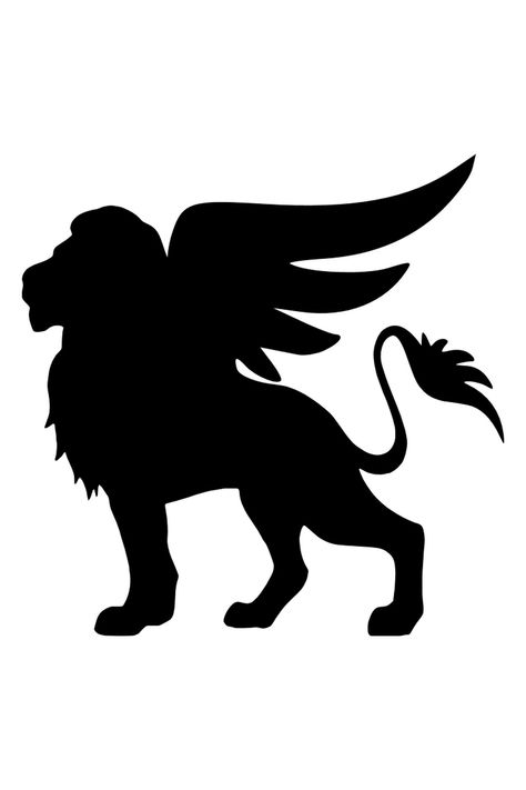 Silhouette, Winged Lion Lion With Wings, Winged Lion, Ganpati Decoration Design, Ganpati Decoration, Lion Logo, Graphic Image, Decoration Design, Etching, Lion