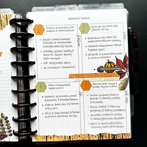 RUSTIC AUTUMN 🤗🍂🪵🧡 October Agenda Planner - Monthly Goals & Planner Pages Plan with me over on YouTube to watch the monthly setup! 😀👍 Stickers: @planything_ @the_happy_planner Rub-on Transfers: @dollartree Label Paper: @amazon Stamp: @journalsayshop Ink: @ranger_ink Washi: @planything_ @daiso_usa Markers: @mildliner_official Inserts: @the_happy_planner @squairdshop #monthlylayout #planwithme #beforethepen #creativeplanning #decorativeplanning #monthlygoals #classichappyplanner #mon... Monthly Goals Planner, Events Place, Planner Setup, Autumn October, Rustic Autumn, Work Plans, Rub On Transfers, Plan With Me, Planning Inspiration