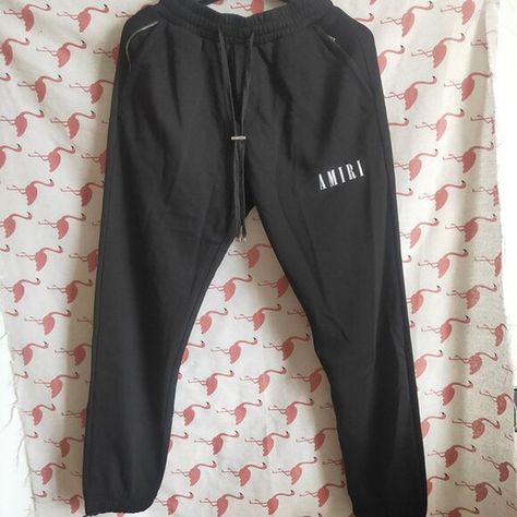 AMIRI Black Elasticated Cuffs With Metal Zipper Pockets Casual Trousers Cuffed Trousers, Pure Black, Casual Trousers, Metal Zipper, Black Cotton, Brand Logo, Zipper Pocket, Trousers, Cuff