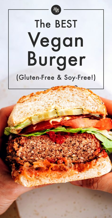 Our Vegan, GF, & Soy-Free Burgers combine savory shiitake mushrooms with cashews and brown rice for a SMOKY, RICH, and perfectly TENDER patty without any additives or hard-to-read extras...Trust us, you've gotta try these! #veganburgers #burgers #burgerrecipe #veganrecipes #plantbased #easyrecipes Best Vegan Burger, Vegan Burger Patties, Burger Wrap, Burger Alternatives, Meatless Entrees, Vegetarian Burgers, Ian Falconer, Wfpb Diet, Vegetarian Bbq