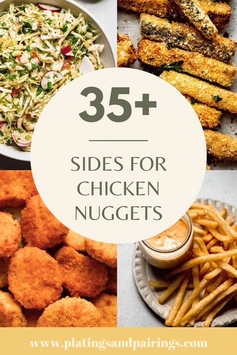 Looking for some simple sides for chicken nuggets? I've got you covered with this handy guide. From mac and cheese, to french fries, healthy sides & more! What Goes With Chicken Nuggets, What To Serve With Chicken Nuggets, Chicken Nuggets Dinner Ideas, Side Dishes For Chicken Nuggets, Chicken Nuggets Meal Ideas, Chicken Nugget Side Dishes, Chicken Nugget Sides, Sides For Chicken Nuggets, Chicken Nuggets And Sides