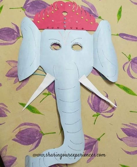 Ganesha Mask For Kids, Ganapati Craft For Kids, Ganesh Chaturthi Craft For Kids, Ganesh Chaturthi Activity For Kids, Ganesha Craft For Kids, Durga Puja Craft, Ganesha Craft, Ganapati Decorations, Craft Elephant