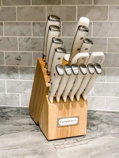 Also on my Amazon Haul is this Cuisinart knife set. The set includes an array of utility knives, 6 steak knives a sharpener, scissors and the block to store them in. All for under a $100 A super buy. For more home, beauty and fashion head to my October Amazon Haul at houseofleoblog.com #cuisinart#knifeset#amazon#steakknives#kitchenutensils#houseofleoblog#womensfashion Cuisinart Knife, Cuisinart Knife Set, Best Kitchen Utensil Set, Diy Kitchen Cupboards, Small Kitchen Design With Island, Modern Farmhouse Kitchen Decor Ideas, House Appliances, Chic Modern Farmhouse, Kitchen Decor Collections