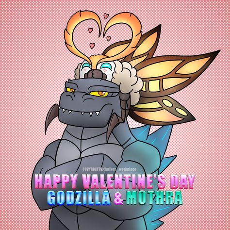 Godzilla And Mothra, Godzilla Drawing, Godzilla Mothra, Godzilla Funny, Kaiju Art, Animation Artwork, Happy Valentine's Day, Happy Valentine's, Drawing Base