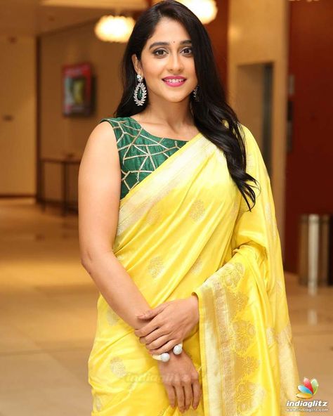 Regina Cassandra, Actress Wallpaper, Yellow Saree, Saree Models, Contrast Blouse, Sunflower Oil, Lemon Yellow, Beautiful Saree, Indian Beauty Saree