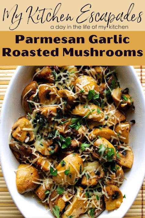 an image of Parmesan Garlic Roasted Mushrooms
on an oval white plate. Mushroom Side Dish Recipes, Potato Mushroom Recipe, Easy Mushroom Recipes, Garlic Mushrooms Recipes, Steak Sides, Mushroom Side Dishes, Mushroom Recipes Healthy, Mushroom Appetizers, Vegetable Side Dishes Recipes