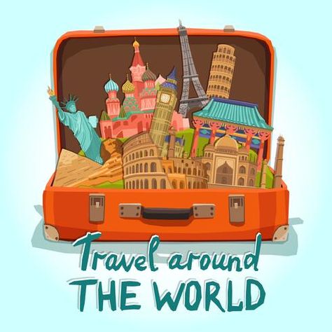 Suitcase Illustration, Landmark Poster, Tourism Day, Building Illustration, Skyline Design, Save The World, Travel Illustration, Vector Illustrations, Travel And Tourism