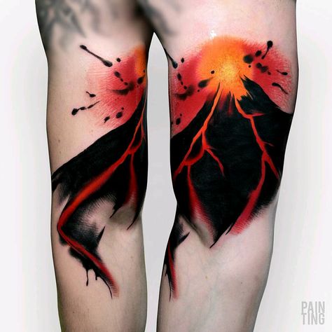 Lava Tattoo, Dragon Eye Drawing, Ink Tattoo Design, Red Tattoo Ideas, Red Ink Tattoo, Volcano Lava, Leg Painting, Red Tattoo, Up Tattoo