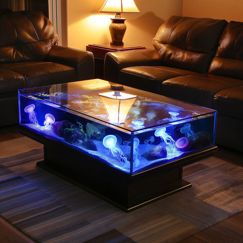 JELLY FISH AQUARIUM COFEE TABLE # DECOR #FURNITURE #DECOR CONCEPTS #HOME #TABLE Cofee Table Decor, Fish Tank Table, Fish Tank Design, Fish Aquarium, Jelly Fish, Tank Design, Decor Furniture, Aquarium Fish, Jellyfish