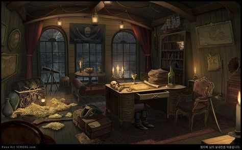 Pirate Ship Bedroom, Pirate Halloween Party, Pirate Bedroom, Video Game Backgrounds, Interior Concept Art, Pirate Room, Captains Quarters, Golden Age Of Piracy, Painting School