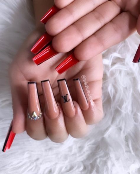 17 Red Bottom Nails Trending in 2024 + Best Polish & How to DIY Red Bottom Bling Nails, Red Bottom Press On Nails, Birthday Nails Red Bottoms, Gold Red Bottom Nails, Red Bottom Nail Ideas, Red Bottom Nails With Rhinestones, Beige And Red Nails, White Red Bottom Nails, Red Bottoms Nails