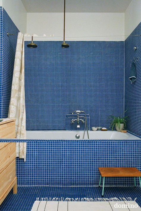 Tiled Bathroom, Blue Bathroom Tile, Interior Desig, Bad Inspiration, Aesthetic Bathroom, Blue Bathroom, Dream Apartment, Bathroom Renos, Interior Design Studio