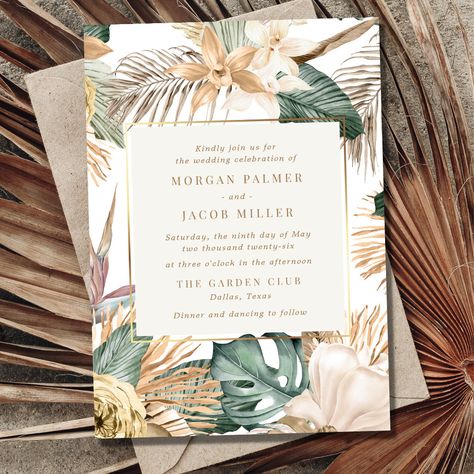 Beach Destination Wedding Invitations, Tropical Elements, Destination Wedding Invitation, Beach Backdrop, Wedding Invitations Leaves, Lily Wedding, Wedding Anniversary Invitations, Beach Destination Wedding, Wedding Leaves