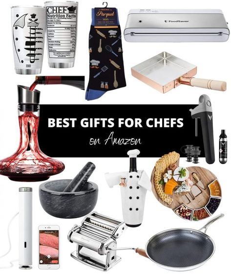 These are the best gifts for chefs, cooks, and people who love to cook that are useful and affordable for the kitchen! Gifts For Chefs, Kitchen Essentials List, Thoughtful Baby Shower Gifts, Baby Gift Guide, Cheap Wine, Food Saver, Pasta Maker, Chef Gifts, Cooking Games