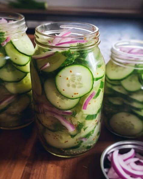 This recipe is a keeper. The best part? They last in your fridge for up to 2 months Cucumber Salad In A Jar, Pecan Praline Recipe, Cucumber Onion Salad, Easy Pickling Recipes, Pickled Vegetables Recipe, Praline Recipe, Pecan Praline, Cucumbers And Onions, Refrigerator Pickles