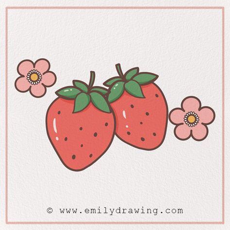 How to Draw a Strawberry – Emily Drawing Draw A Strawberry, Emily Drawing, Draw A Pineapple, Easy Digital Art, Cute Flower Drawing, Digital Art Programs, Strawberry Drawing, Speed Draw, Strawberry Art