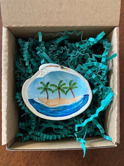 Hand Painted Clam Shell Jewelry Dish Tropical Island Palm Trees Seashell Coastal Decor Ring Earring Necklace Holder Beach House GIFT - Etsy Island Palm Trees, Beach House Gift, Necklace Holder, Ring Earring, Clam Shell, Tropical Island, Shell Jewelry, Jewelry Dish, Tropical Islands