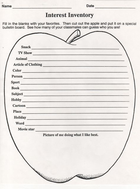 Apple Interest Inventory Interest Inventory Elementary, Student Interest Inventory, Student Interest Survey, Interest Inventory, Interest Survey, Teacher And Student Relationship, Positive Classroom Environment, Reading Recovery, Student Survey