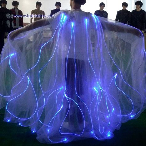 full-color Fiber Optic LED Light Shawl Led Light Dress, Light Up Costumes Diy, Glowing Costume, Led Outfit, Led Clothes, Fiber Optic Dress, Light Costume, Light Up Clothes, Light Up Costumes